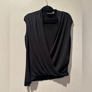 New York and Company sleevelesss wrap kimono style top Black Sz M